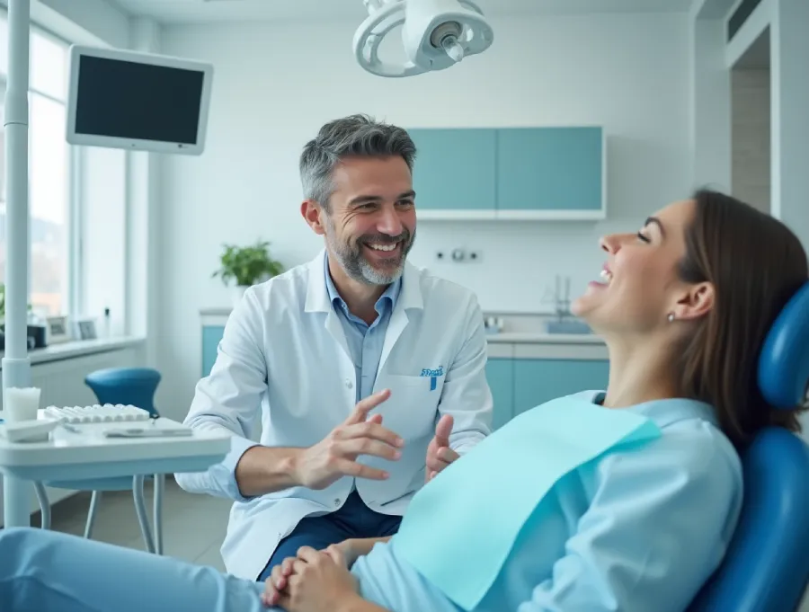 دندانپزشک در مطب دندانپزشکی در حال صحبت با بیمار اصول اساسی تبلیغات پزشکان دندانپزشک