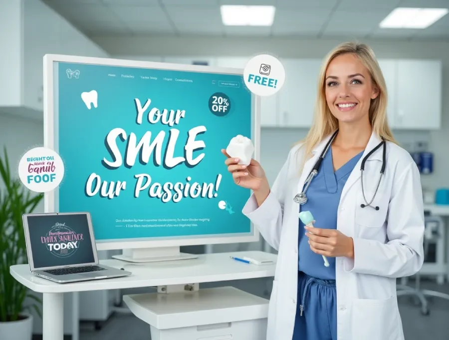 دندانپزشک زن در حال تبلیغ مطب دندانپزشکی دندانپزشک زن در حال تبلیغات مطب دندانپزشکی