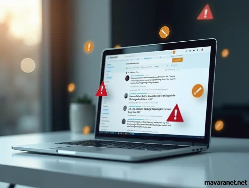 لپ تاپ در حال نمایش کامنت های اسپم کامنت مارکتینگ