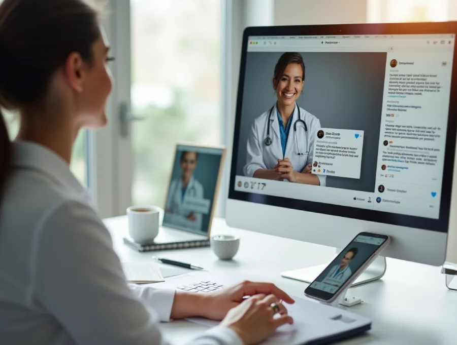 ادمین اینستاگرام پزشکی در حال تعامل با مخاطبین