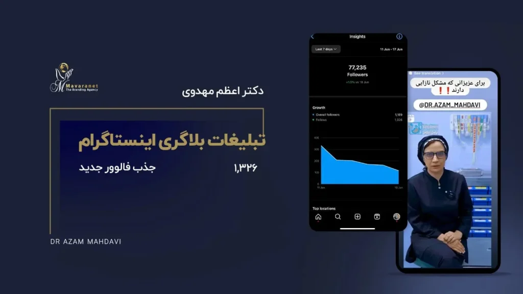 نمونه تبلیغات پزشکی اینستاگرام توسط ماورانت
